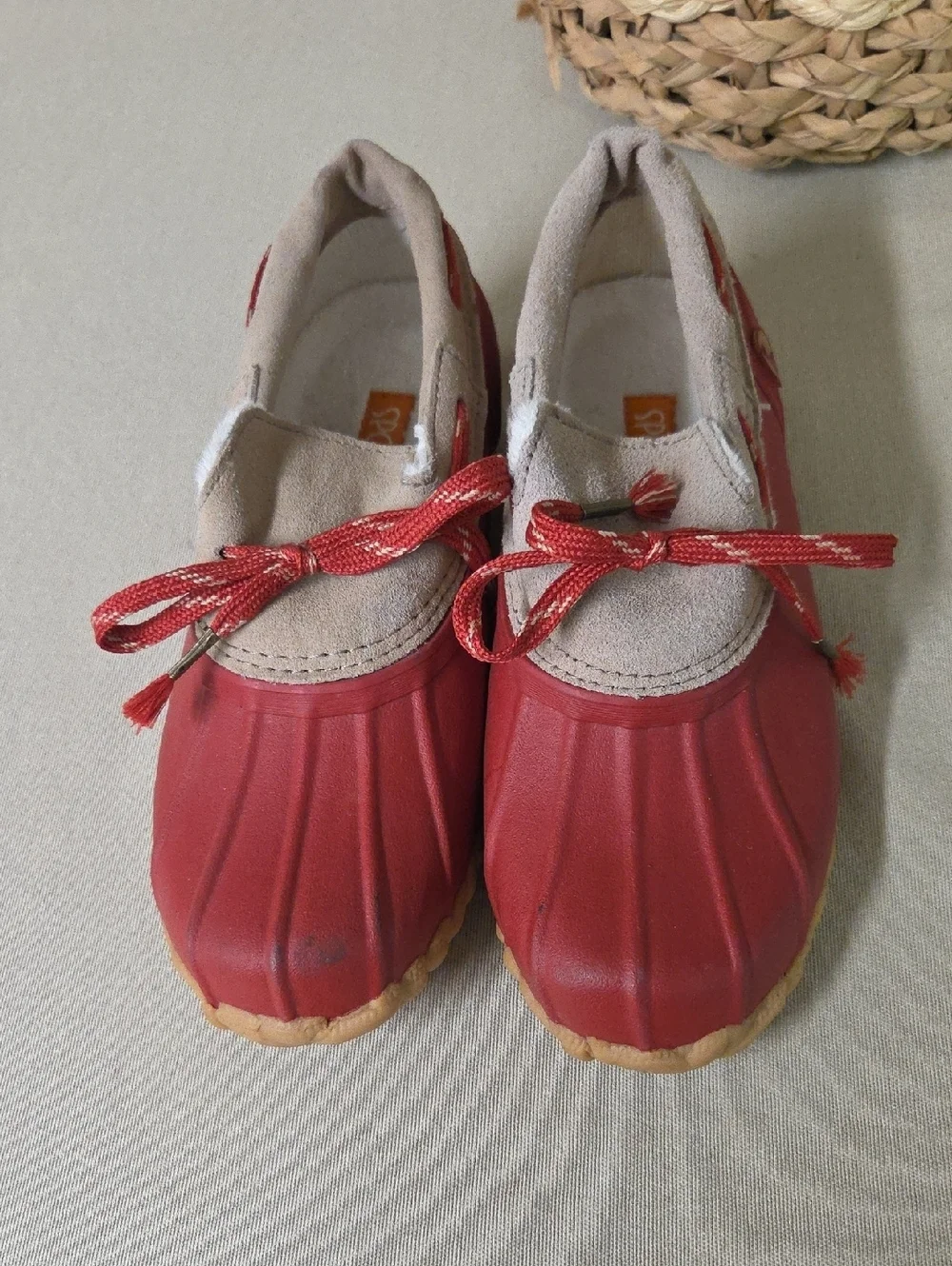 Sporto 1980s. Red Duck-Style Slip-On Shoes Size 6